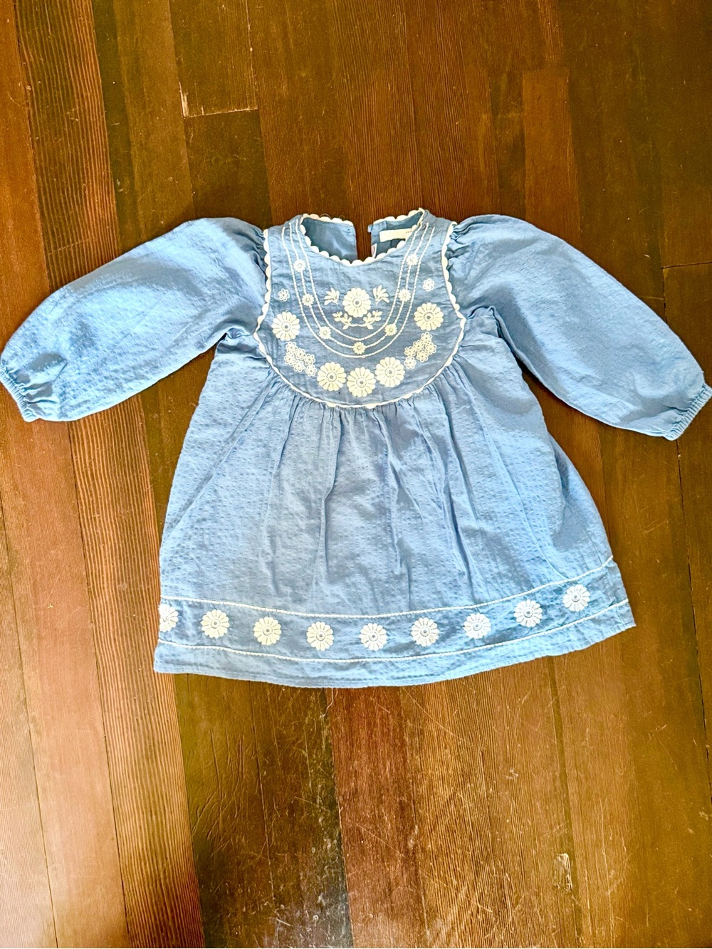Zara Blue Dress with White Floral Embroidery